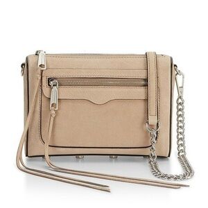 Rebecca Minkoff Avery Chain Crossbody Bag Sandstone Tan Nubuck Leather Org.$198